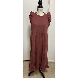Universal Thread Dress Womens Medium Mauve Sleeveless Ruffle Midi Tiered Pockets
